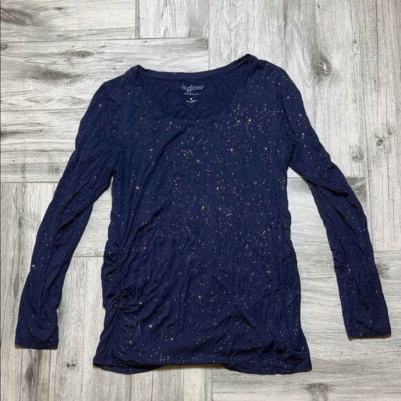 a:glow Tops - a:glow Maternity Navy Long Sleeve Metallic Fleck Top Medium